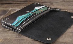 Handmade Genuine Leather Mens Cool Long Leather Wallet Bifold Clutch Wallet for Men - imessengerbags