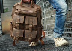 Vintage Coffee Mens Leather Backpacks Travel Backpacks Laptop Backpack for men