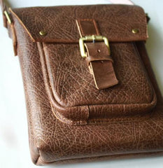 Handmade Vintage Leather Mens Small Messenger Bag Coffee Cell Phone Shoulder Bag for Men - imessengerbags