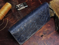 Handmade Leather Floral Mens Cool Travel Long Wallet Card Holder Card Slim Clutch Wallets for Men - imessengerbags