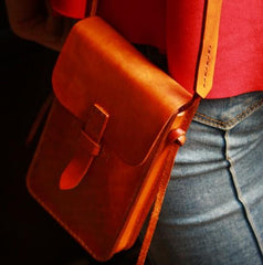 Handmade Vintage Leather Mens Small Messenger Bag Brown Cell Phone Shoulder Bag for Men - imessengerbags