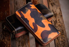 Handmade Leather Men Camouflage Cool Leather Wallet Long Phone Clutch Wallets for Men - imessengerbags