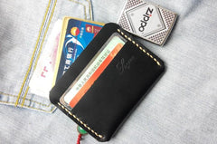 Black Leather Mens Slim Front Pocket Wallets Leather Cards Wallet for Men - imessengerbags