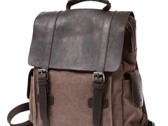 Mens Canvas Leather Backpack Canvas Travel Backpack Canvas School Backpacks for Men