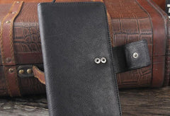 Genuine Leather Mens Cool Long Leather Wallet Cards Clutch Wristlet Wallet for Men - imessengerbags