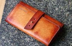 Handmade Leather Mens Long Wallet Vintage Cool Long Wallet for Men