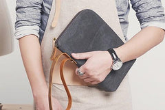 Cool Canvas Leather Mens Large Clutch Wallet Zipper Wristlet Bag Purse for Men