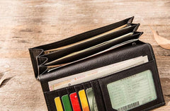 Cool Black Braided Leather Mens Long Wallet Long Wallet for Men - imessengerbags