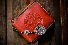 Handmade Leather Tibetan Tooled Mens billfold Wallet Cool Chain Wallet Biker Wallet for Men - imessengerbags