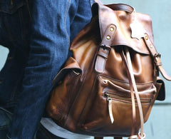 Handmade Cool Leather Mens Backpack Travel Backpacks Laptop Backpack for men