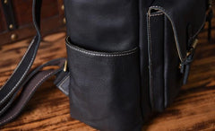 Genuine Leather Mens Cool Backpack Sling Bag Large Black Travel Bag Hiking Bag for men