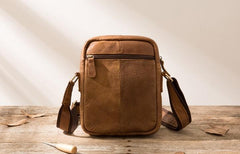 Small Cool Leather Mens Messenger Bags Shoulder Bags for Men