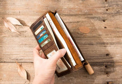 Vintage Slim long Wallets Leather Mens Tan Wallet Long Wallet for Men - imessengerbags