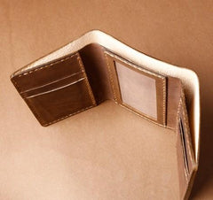 Handmade Coffee Leather Mens Small Trifold Wallet Cool billfold Wallet for Men - imessengerbags