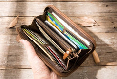 Cool Canvas Leather Mens Bifold Long Wallet Zipper Long Wallet for Men - imessengerbags