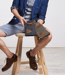 Cool Canvas Leather Mens Clutch Wallet Zipper Wristlet Bag Purse for Men