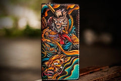Handmade Leather Men Tooled Monkey King Cool Leather Wallet Long Phone Clutch Wallets for Men - imessengerbags