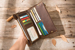 Vintage Cool Mens long Wallet Leather Wallet Long Wallet for Men - imessengerbags