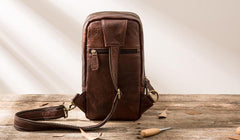 Coffee Leather Mens Sling Bag Sling Shoulder Bag Sling Backpacks for men