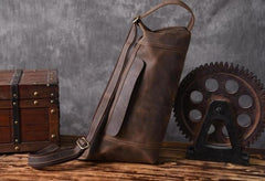 Genuine Leather Mens Cool Chest Bag Sling Bag Crossbody Bag Travel Bag Hiking Bag for men
