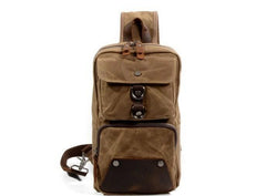 Cool Waxed Canvas Leather Mens Chest Bag Sling Bag One Shoulder Packs for men
