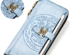 Handmade Leather Mens Chain Biker Wallet Cool Leather Wallet Long Phone Wallets for Men - imessengerbags