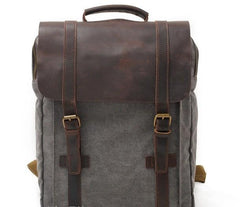 Cool Canvas Leather Mens Laptop Backpack Canvas Travel Backpack Canvas School Backpack for Men