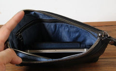 Genuine Leather Mens Clutch Cool Slim Wallet Zipper Clutch Wristlet Wallet for Men - imessengerbags