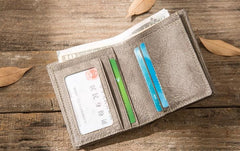 Gray Cool Leather Mens Small Wallet Bifold Vintage Slim billfold Wallet for Men - imessengerbags