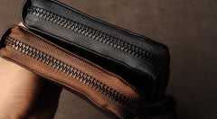 Genuine Leather Mens Cool Long Leather Wallet Cards Phone Zipper Clutch Wristlet Wallet for Men - imessengerbags