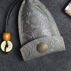Handmade Leather Floral Mens Cool Car Key Wallet Coin Wallet Pouch Car KeyChain for Men - imessengerbags