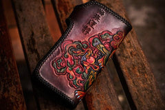 Handmade Leather Chinese Lion Mens Chain Biker Wallet Cool Leather Wallet With Chain Wallets for Men