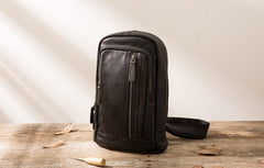 Leather Mens Black Sling Bag Sling Shoulder Bag Sling Backpack for men