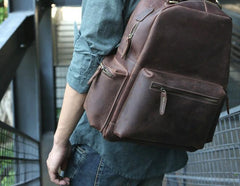 Vintage Coffee Mens Leather Backpack Travel Backpacks Laptop Backpack for men - imessengerbags