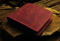 Handmade Leather Floral Mens Cool Slim Leather Wallet Men billfold Wallets Bifold for Men - imessengerbags