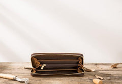 Cool Leather Mens Braided Long Zipper Clutch Wallet Long Wallet for Men - imessengerbags