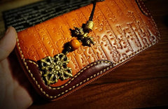Handmade Leather Mens Tibetan Chain Biker Wallet Cool Leather Wallet Long Clutch Wallets for Men