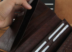 Genuine Leather Mens Cool Long Leather Wallet Zipper Clutch Wristlet Wallet for Men - imessengerbags