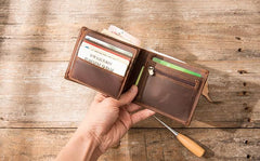 Vintage Leather Mens Small Wallets Bifold Slim billfold Wallet for Men - imessengerbags
