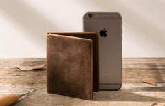 Coffee Cool Leather Mens Small Wallets Bifold Vintage Slim billfold Wallet for Men - imessengerbags