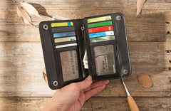 Cool Black Wristlet Wallet Leather Mens Long Wallet Long Wallet for Men - imessengerbags