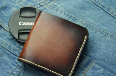 Vintage Coffee Leather Mens Slim Small Wallet Leather Bifold Wallets for Men - imessengerbags