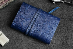 Handmade Leather Floral Mens Cool Short Wallet Card Holder Small Card Slim Wallets for Men - imessengerbags
