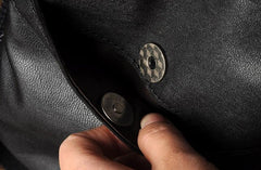 Genuine Leather Mens Cool Backpack Sling Bag Large Black Travel Bag Hiking Bag for men