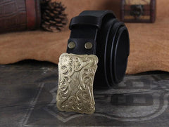 Genuine Leather Punk Rock Biker Trucker Mens Floral Belt Men Black Coffee Belt for Men - imessengerbags
