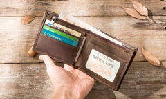 Coffee Cool Leather Mens Slim Small Wallet Bifold Vintage billfold Wallet for Men