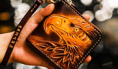 Handmade Leather Tooled Eagle Mens billfold Wallet Cool Leather Wallet Slim Wallet for Men - imessengerbags