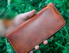 Handmade Leather Mens Chain Biker Wallet Cool Leather Wallet Long Phone Wallets for Men