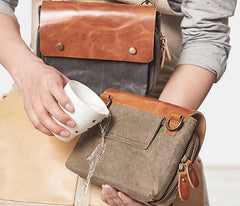Canvas Leather Mens Belt Pouch Waist Bag Fanny Pack Small Side Bag for Men - imessengerbags