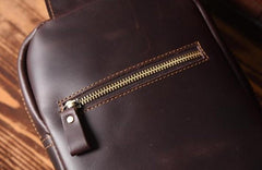 Handmade Leather Mens Cool Chest Bag Sling Bag Crossbody Bag Travel Bag Hiking Bag for men